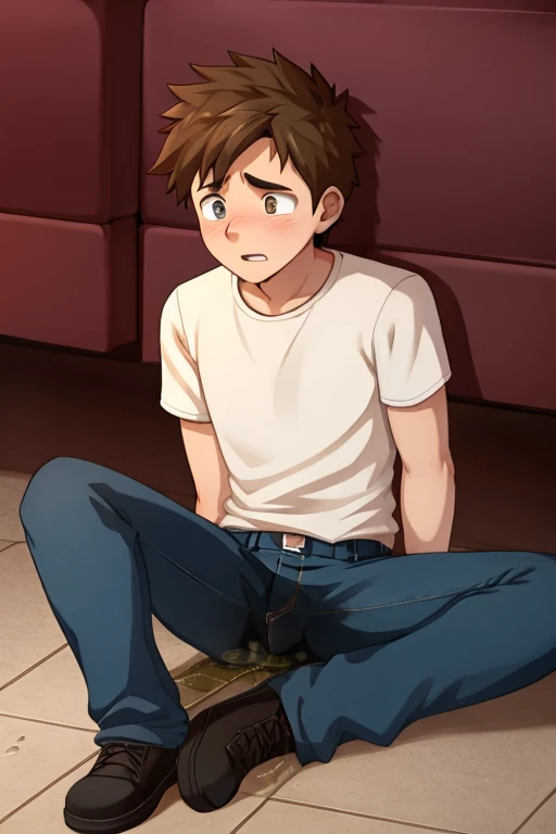 shou_adachi,brown hair,penis、(small penis)、anime style、high-level image quality,opening legs、fullnude, shoun、Open legs、opening legs