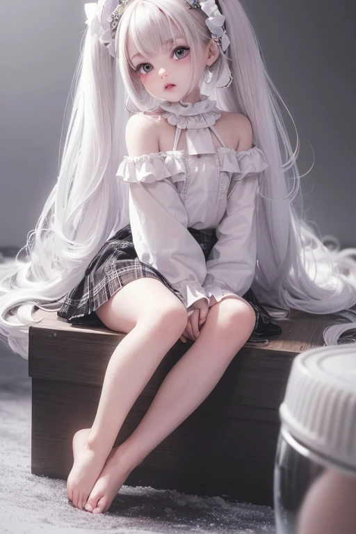 masterpiece, best quality, a cute girl smiling, long hair, (white skin:1.6), red smokey eyes makeup, crop shirt, short puffy sleeves, mini skirt, earrings, big_black_bat_wings, goat _horn_on_head, choke, (white pantyhose), ((Lolita shoes)), ((patent leather PUMPS)), laying, from below, footwear focus, (((clothes tug))), ultrarealistic, cute digital painting, cute digital art, realistic cute girl painting, cute detailed digital art, cute cartoon characters, beautiful character painting, cute characters, cute anime girl, cute cartoon, kawaii realistic portrait, digital cartoon painting art, cartoon cute, cute portrait, render a cute 3D anime girl, kawaii realistic portrait, anime moe art style, drawn in an anime artist studio, sitting on the ground, high - end fashion photoshoot,