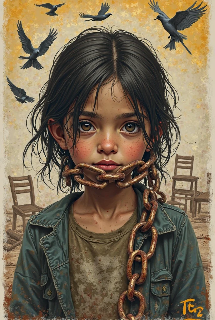 10 year old girl Russian child with long hair BLONDE WITH RED LEATHER JACKET, PORTRAIT, CHAINS, MANY CHAINS, RED CHAINS, CHAINS.