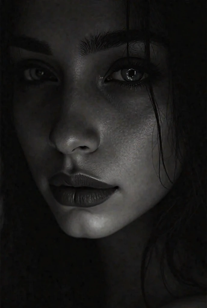 "Black and white artistic portrait of a mysterious woman. His face is ...