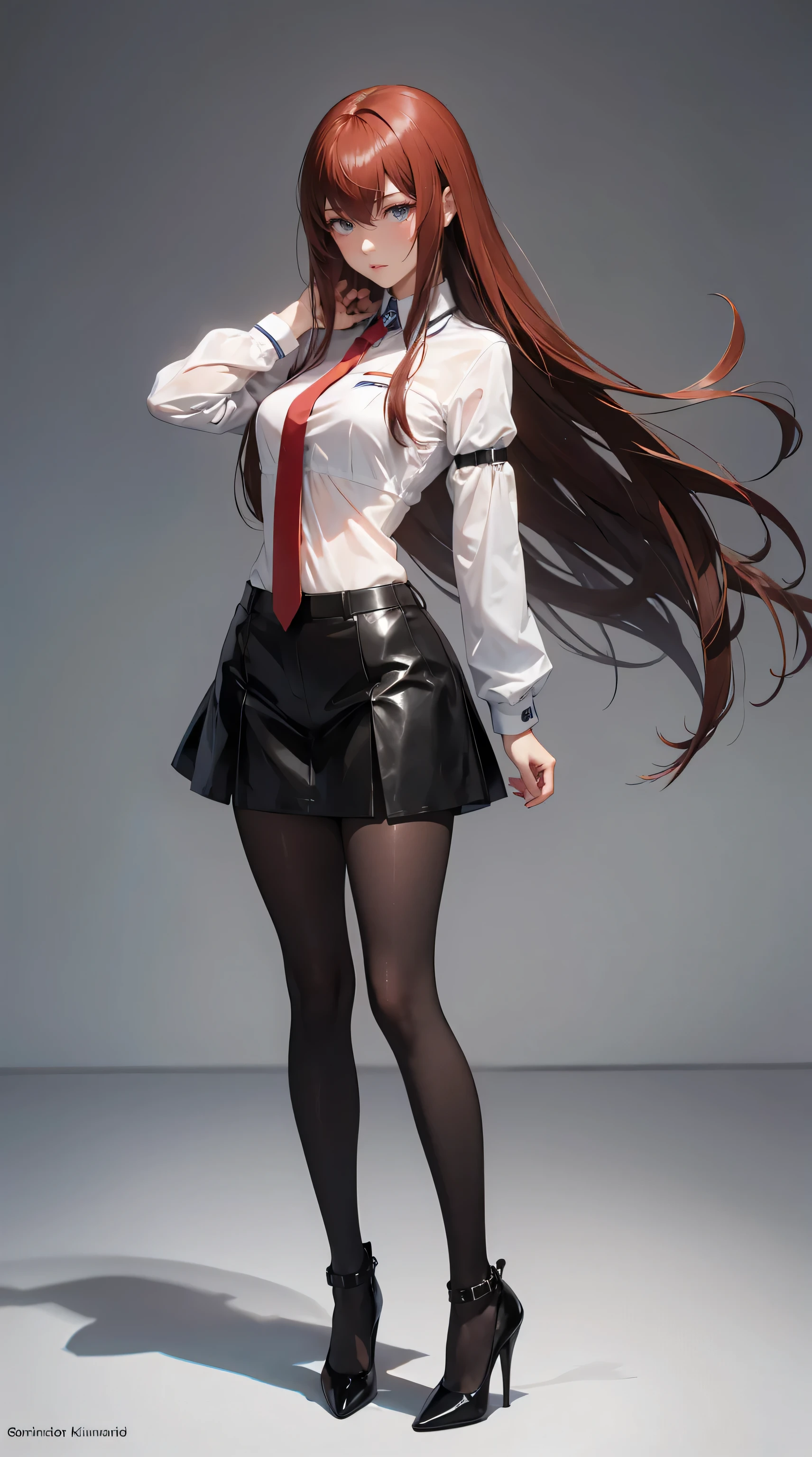 tall adult women ,excellent style,Makise Kurisu,Christina,high heels,pantyhose, black tights,very long hair, Super Long Hair ,sweaty, My bra is watching, Bare Bare , standing,full body