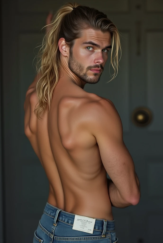 Young hot blonde men 18 years, with hot face and body, sweaty, with one arm lifted showing his armpit hair and other arm rubbing his bick and thick amd hairy and sweaty dick