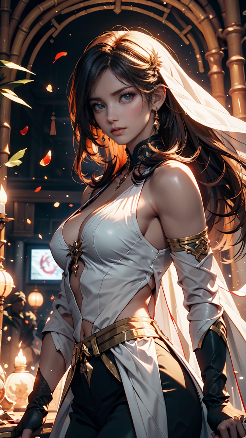 Beautiful portrait of a stunning goddess girl, Slender white long legs,Smile,Beautiful and delicate face, porcelain skin, full-body shot, center, super soft lighting, symmetry, complex, elegant, Very detailed, lifelike, art station, concept art, Smooth,Long burgundy hair curled down slightly,Appears a little lazy and rebellious。The expression on his face was as cold as ice,The slender willow eyebrows were painted by her dark purple,Under dark eye shadow,The brown eyes covered by long eyelashes shone with a light that refused to be seen from thousands of miles away,But there is a deep sorrow that is not easy to detect,Deeply covered with coldness。That tall and narrow nose,There is indifference in the show。Biting his lip that barely had a trace of blood,Xue's face turned a little pale。A short black slip dress with tiny rhinestones and a small denim shawl,Paired with a pair of black folding high boots。The backless dress outlines the perfect curves of the back,A slender white ribbon goes around the neck,A heart-shaped clasp that blocks the crescent chain。The lower body is wearing a pair of dark green slacks,Wearing the Swarovski Dakhia Global Collection Couple Puzzle Bracelet on your wrist。Light makeup on face,The unique crescent chain is still hanging diagonally around her neck.。