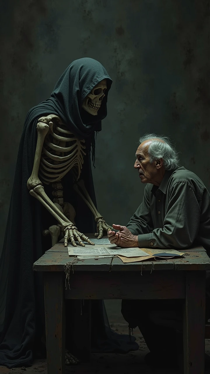 Arthur Schopenhauer and a skull talking in his ear