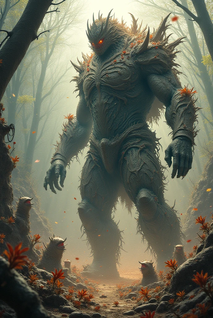 a gorgeous yet creepy female monster, eerie background,