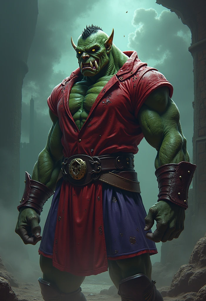 a professional realistic detail of masterpiece of a Kunfu CHV3COrc orcish orc dressed like a sekiro, 2d, cartoon, orc themed, <lyco:Orc_reg_128:1.00>