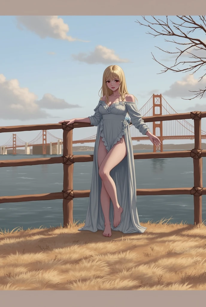 (masterpiece, best quality), photorealistic, cinematic, anime girl in Nautical-themed striped shirt dress with a rope belt and espadrilles, seaside, 1 girl, blonde hair, (beachy waves hairstyle:1.5), full-body shot, head to toe visibility, perfect anatomy, large cleavage, wardrobe malfunction, panty is slightly shown, nipples slightly shown, long round legs, big round ass, curvaceous body, alluring, perfect eyes, perfect hands, standing near the water's edge, one foot slightly in front of the other, creating a casual yet confident stance, the model can hold onto the brim of her sun hat, giving a relaxed and stylish vibe, bright and genuine smile that radiates warmth and happiness, the model's gaze can be directed towards the camera, capturing a moment of connection and joyful energy, extremely detailed Artgem, ig model, artgem, alena aenami and artgem, krenz cushart and artgem, artgem and atey ghailan