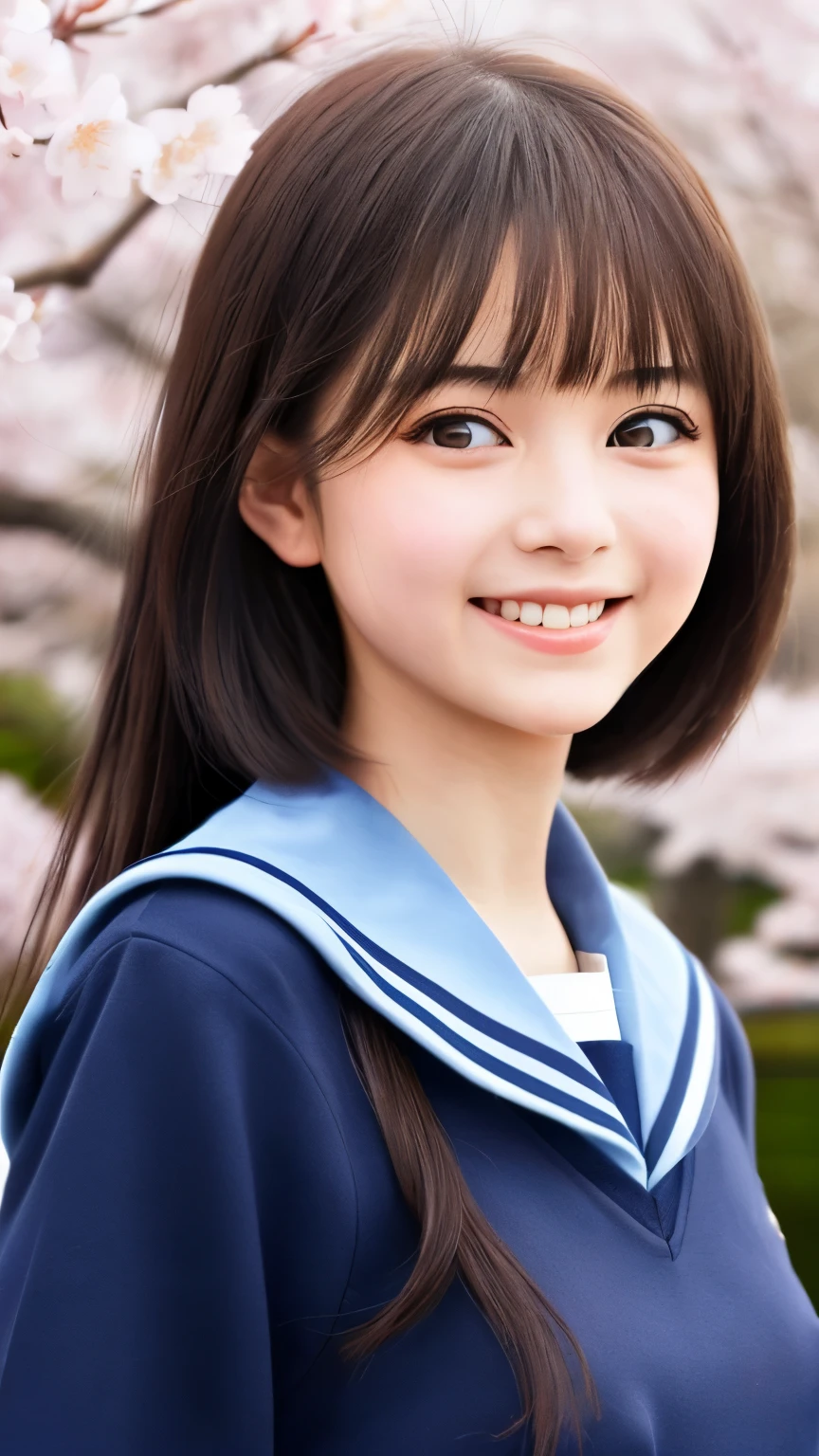 (Close-up portrait of slender small-breasted blue-eyed girl、Has very long black hair with blunt bangs in a winter navy blue sailor suit。 :1.5)、(the girl has cobalt blue eyes:1.5)、(A girl walking with a small smile on a Japanese country road:1.5)、(Blurry background:1.5)、(Perfect Anatomy:1.5)、Photoreal Stick、Raw photography、masutepiece、top-quality、hight resolution、delicate and pretty、face perfect、Delicate and beautiful air skin around the eyes、Real Human Skin、((thin legs))