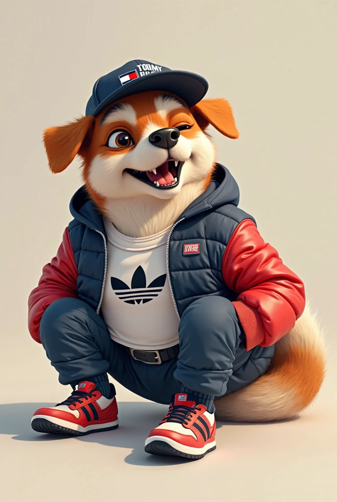 slightly chubby dad male grey wolf with small human blue eyes, no eyebrows, wearing a dark blue Adidas tracksuit, no pants white briefs, white socks, 4k