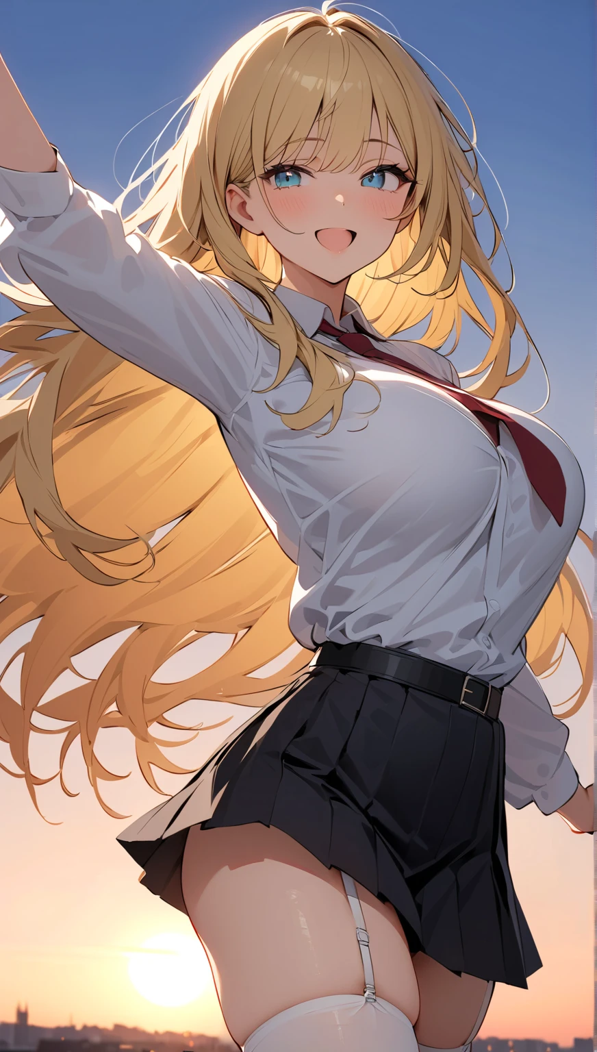 Only thin black underwear and black tights、Erect nipples, Process Art, Touch her, Naughty, Enchanting anime girl, Blonde long hair anime girl, Naughty anime style, Naughty Style, Anime Best Girl,17 years old、No underwear
