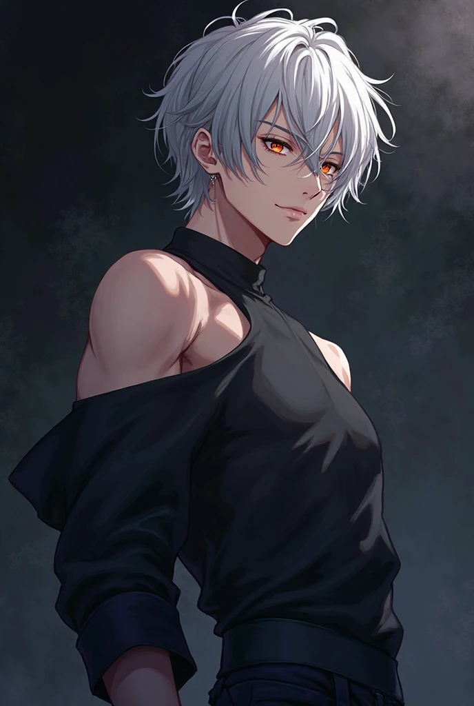 (​masterpiece, top-quality, hightquality), 1 juvenile, 独奏, Male Focus, Look at viewers, The upper part of the body, Nakashima_Atsushi, white  hair, ((Venom)), (Black liquid rendition)