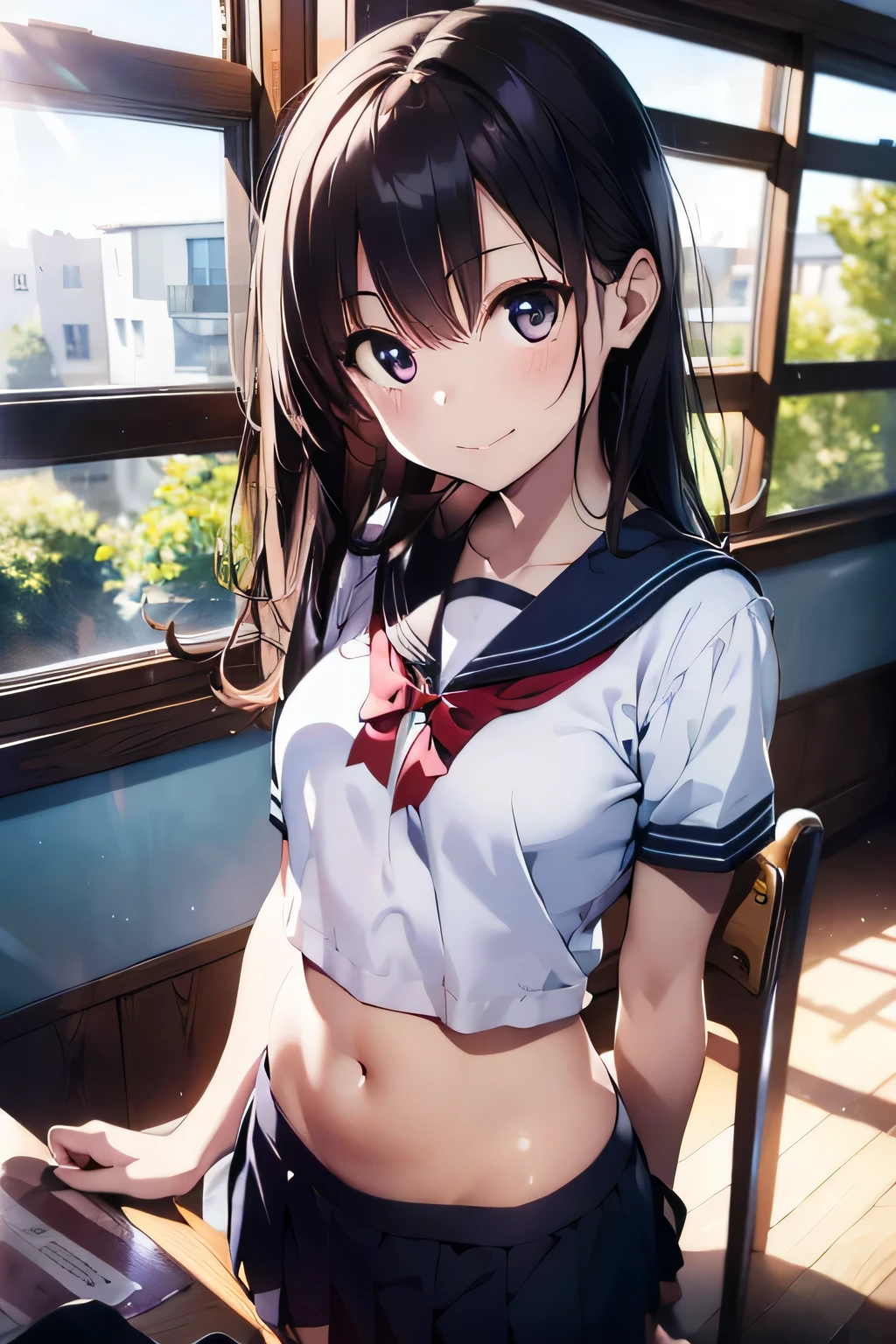 1 cute girl , City Bike Pedaling , wave her hand , Carry the bag on your back,from the rear, From below, School uniform, ((Frosting skirt)), ((White panties), Long hair, half up, background sunset, Backlight , red blush,mournful smile、(Medium short black hair), Open mouth, ((masutepiece)), ((Best Quality)), ((Ultra-detailed)), (Illustration), ((extremely delicate and beautiful)),(NSFW)、Tuck up your clothes and show your chest、No panties