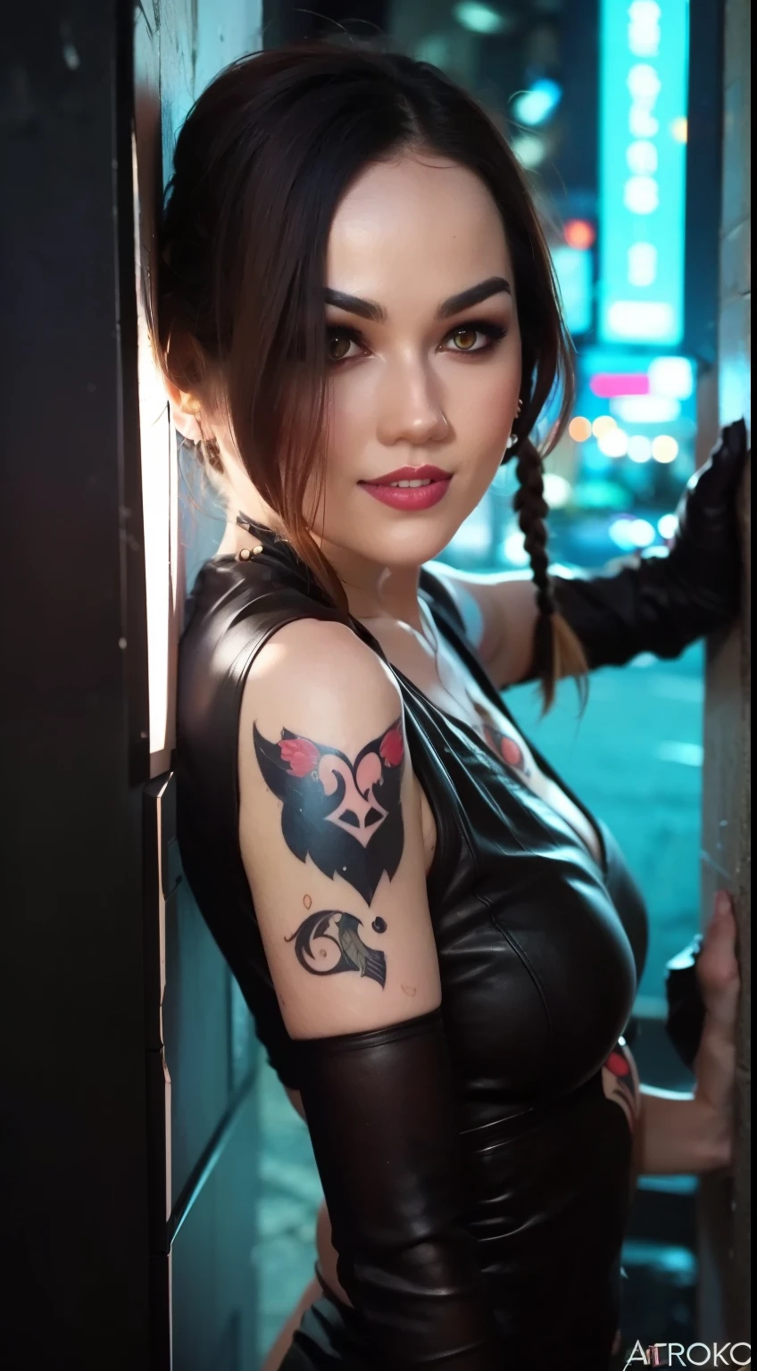 arcane style, fantasy city, the night, Pupilas rosadas ardientes, is at its full height (Full body 1.1.), Fingers clenched into a fist, middle finger gesture, explosions , El Flash, 1 girl, tattoo on arm, asymmetrical bangs, copete, by the blue, braid, rainbow shirt, Nube de tattoos, looks at the spectator, The Mad Hatter, disturbed look, the night, The city, brown hair, cabello largo, en tu estomago, ojos rosados, red lips, shirt, Alone, of foot, tattoo, twin braids, upper body, Lasso against the Mal de ojo, Mal de ojo \(league of legends\), Fondo de pantalla CG unity 8k extremely detailed, detailed light , cinematographic lighting, chromatic aberration, Shimmering, expressionless, epic composition, dark in the background, Character Design, slurp, detailed body, vibrant, Detailed face, sharp focus, animated art, vibrant, Detailed face, Details of Hugh, sharp focus, very droopy face, A detailed eye , super fine illustration, best shade, finely detailed, beautiful detailed glow, beautiful detailed , extremely detailed, expressionless, epic composition, presented in artstation , Octane rendering , art station hd, cinematographic, 4 thousand., hypermaximalist, elegant