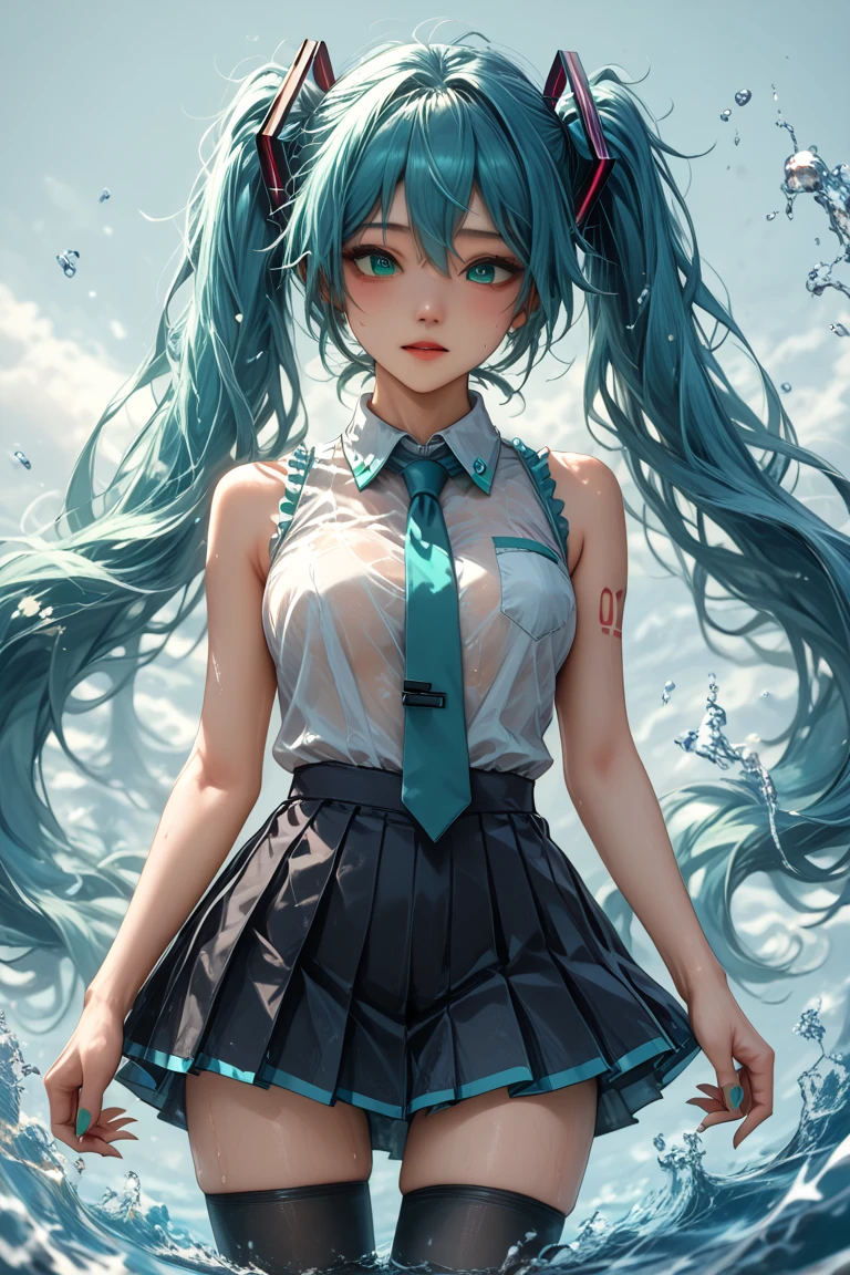 (masterpiece), (best quality), (official art, Extremely detailed CG unified 8k wallpaper), (Very detailed), ((Ridiculous)), 1 girl, medium shot, (Exquisite facial features),(Sefuku:1.3) ((SFW)),((clean hands)), ((White stockings without shoes)),aqua eyes, Color contact lenses, There are stars in the eyes, (((Colorful bubbles))), Multicolored Glass, (The album cover)