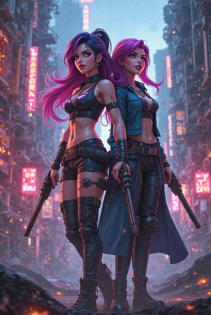 Rebbecca cyberpunk with two short pistols dressed