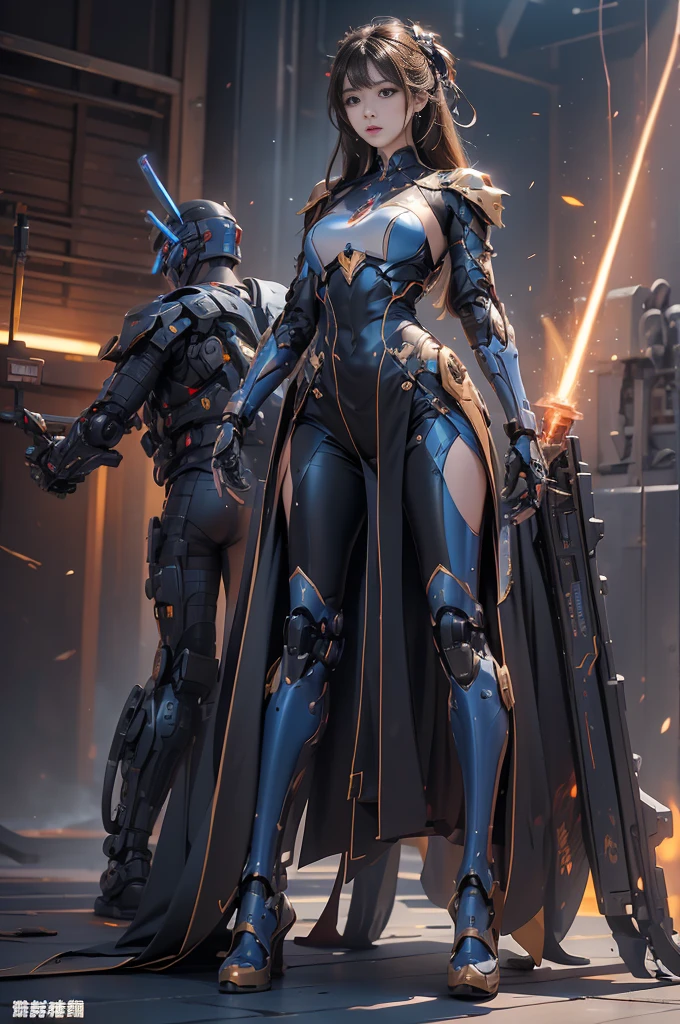 masterpiece, fullbody, anime, futuristic, black, android, teenage, (long hair), boy, cyborg, slim body, robotic body, fully mechanical parts, (brown cloak), desert