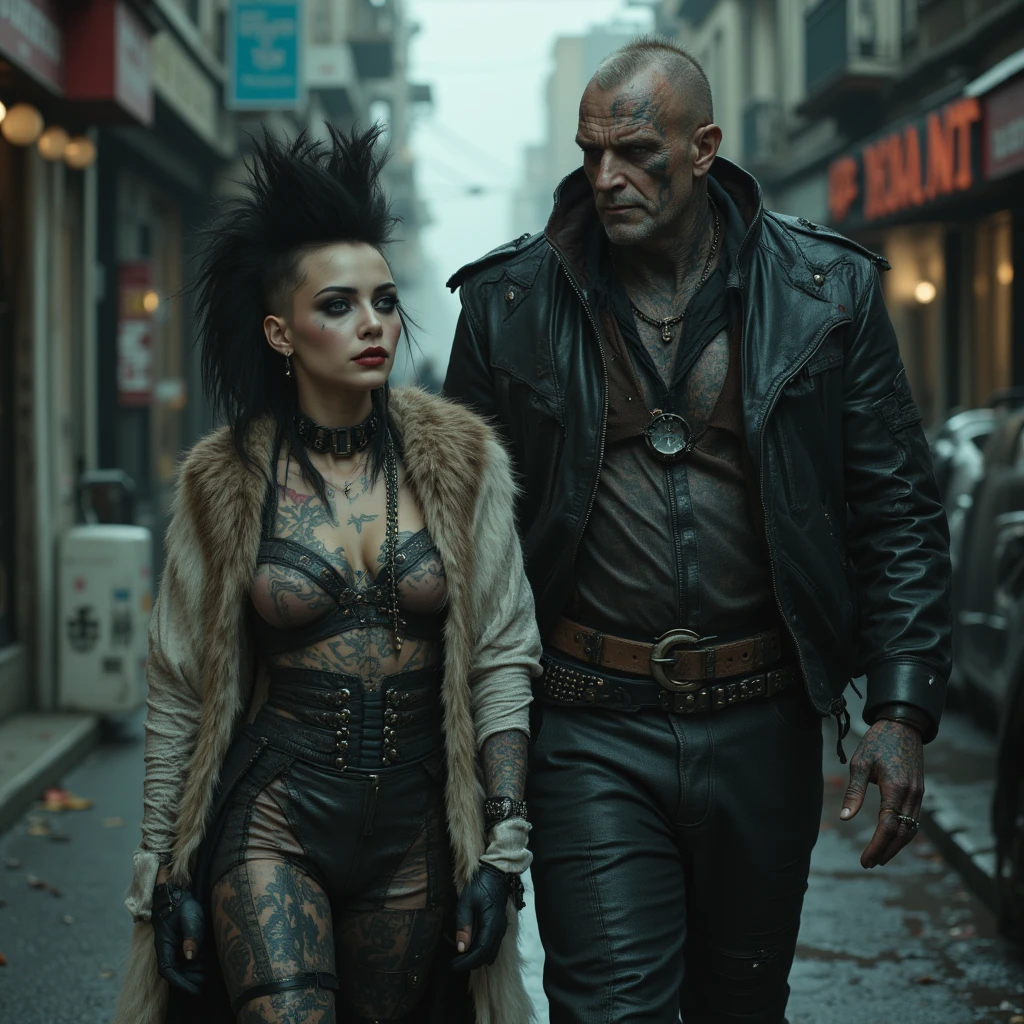 a couple of people that are walking in the dirt, heavy metal comic cover art, dark industrial background, demon, flaming grim reaper, burning red desert horizon, two heads, skeleton king, fractalpunk, travellers <lora:MoosMST3:1>
