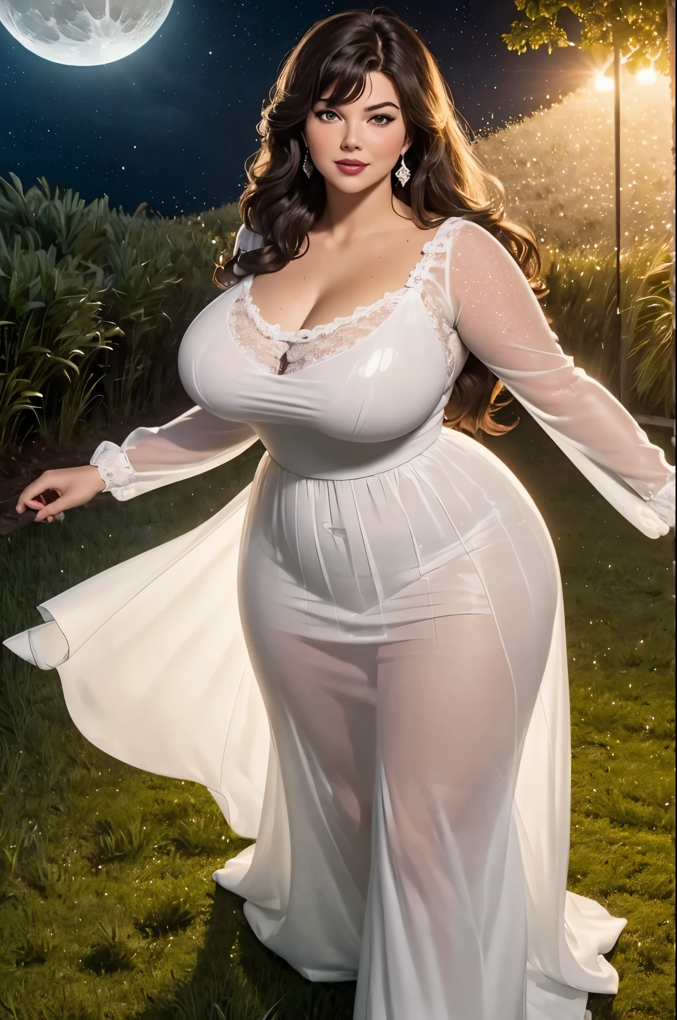Two girls,  friends group, full body covered  long dress(transparent oily long dress, highly detailed and realistic dress, realistic nature, curvaceous and  body) [exquisite brushwork, stunning colors, soft lighting, serene atmosphere], ,(big booty) (face here) Plus size bbw big , (wide booty)insanely inflated hips,Thick body ,fat body , curve shap body, widest hips , thick hips ,widest breast,  thick breast