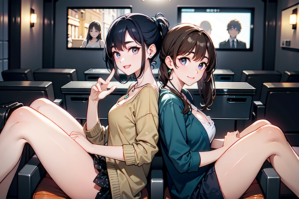 Smile,best Smile,double Peace,cardigan,miniskirt,masterpiece,best quality,ultra detailed,high resolution,extremely detailed CG, (perfect hand),