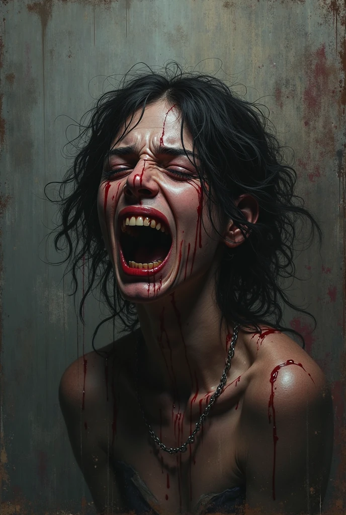 Peeled woman, skinned, skinless, naked, screaming, bloodied
