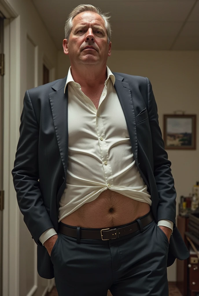 sagging, french man, shorts, shirtless, boxers, stubble, face, inside house , cinematic , handsome man giant size penish reaching on the ceiling moaning face speech bubble english text standing
