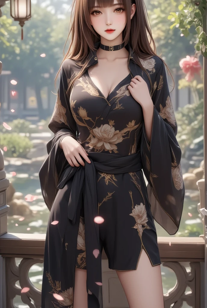 asian girl with Cheongsam dress, Sleep in bedroom, Lying down and sleeping on the bed, Shirt with open buttons showing breasts, skirt rode up until her underwear was visible, realistic