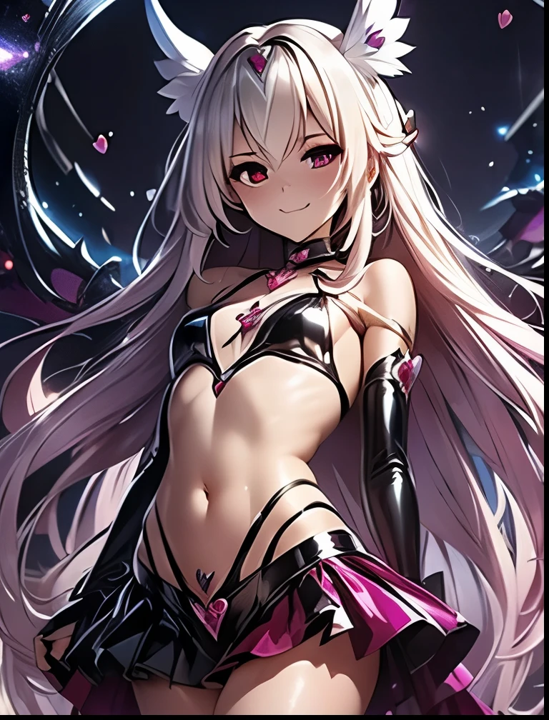 (((SFW、Highest quality、 first class masterpiece 、 normal body of a real person 、8k、 detailed face 、super precise、 real color 、5refer to、Highest)))、Pretty Cure、PRECURE、 Silver Hair、Magical Girl、pretty girl、 Navel Exposure 、Big Breasts、slender、 slim、high leg white slingshot、Panchira super miniskirt、Open Legs Embarrassing Pose、 Open Legs Sexy Pose、Fall into Darkness、heart on navel dirty tattoo、heart on chest dirty tattoo、Heart tattoo on body、dark light、evil magic particle、Hypnosis、Hypnotic、Eyes that shine in a heart pattern、hollow eyes、Chain Lead Slave Iron Collar、Female slave、Brain washing is complete、kind smile、Calm expression、ChainBondage、bow down、Trembling violently and panting