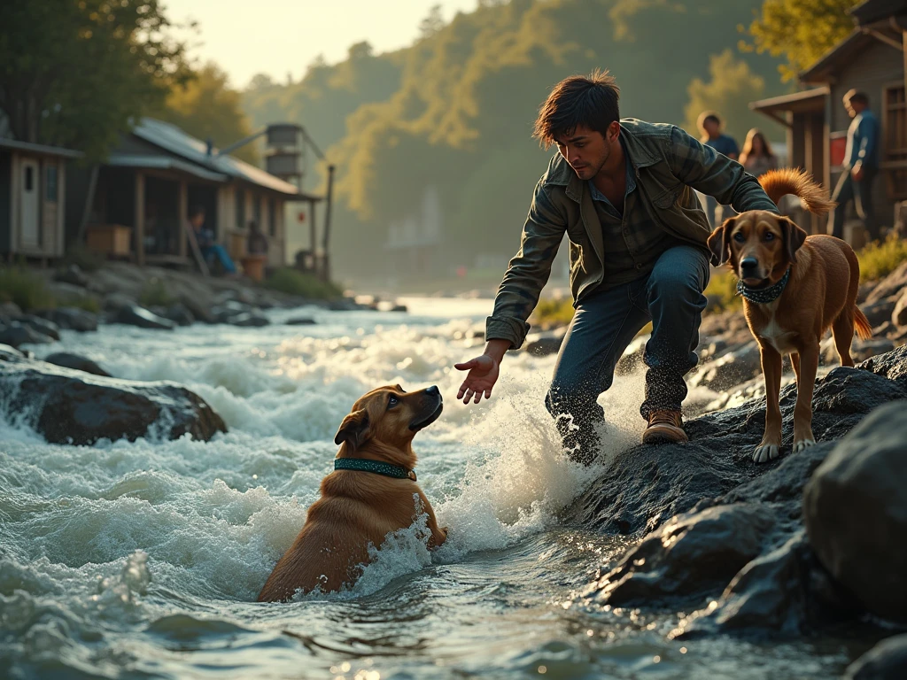 Dog in a waterfall playing with Cristiano Ronaldo