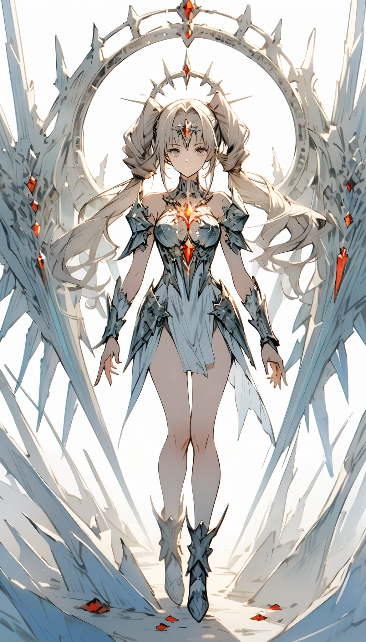Close-up shot of woman in silver suit with wings, The whole body is covered with silver armor, Beautiful robot angel girl, Armor Girl, Girl in mecha network armor, Mechanized Warrior Girl, perfect cartoon woman, angel in plastic armor,  - Silver-haired girl, Beautiful robot girl, covered in full metal armor, cartoon