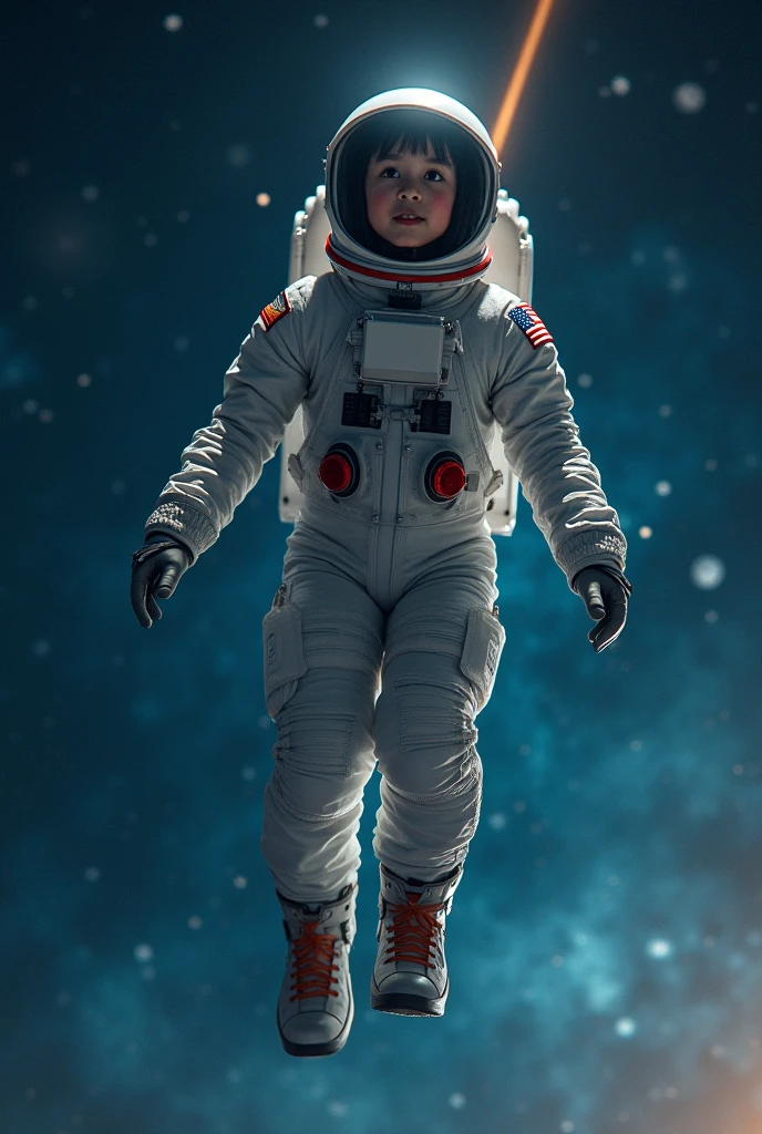 A boy are running in moon with astronaut's jacket