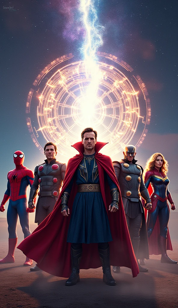 Doctor strange in hero costume with his son and wife but they all in costume