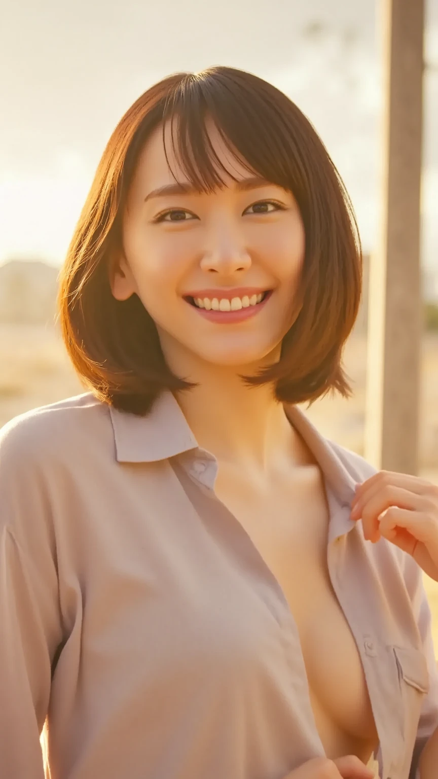 Priestess of the Japan, (8k, RAW photo, best quality, high resolution: 1.1), (ultra-realistic: 1.4), (realistic, photorealistic: 1.3), soft light, big girl, realistic face, realistic body, realistic skin, absurdity, masterpiece, (cute: 1.8), cuties, solo, (large: 1.2), detailed black eyes, innocent eyes, cheeks, (priestess attire: 1.2), Cinema Light, Film Grain, (((Short Bob Hair: 1.1)), Cherry Colored Lips, Close-up, Look Viewer, Upper Body, Open Lips, Upper Teeth, (Smiling Eyes: 0.6), ((grinning: 1.2)), Depth of Field, Blurred Background, Eye Focus, Bokeh, Young, Shrine, 85mm Lens, f/1.4, Professional Lighting, Young, Portrait, Photon Mapping, Radiosity, physically based rendering