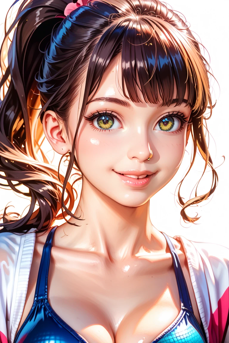 -, (best quality:1.1), (masterpiece:1.4), (absurdres:1.0), portrait, close-up,
1girl, brown hair, ponytail, medium breasts, tank top, short shorts, cap, looking at viewer, outdoors, park, smile, blush, parted lips,
