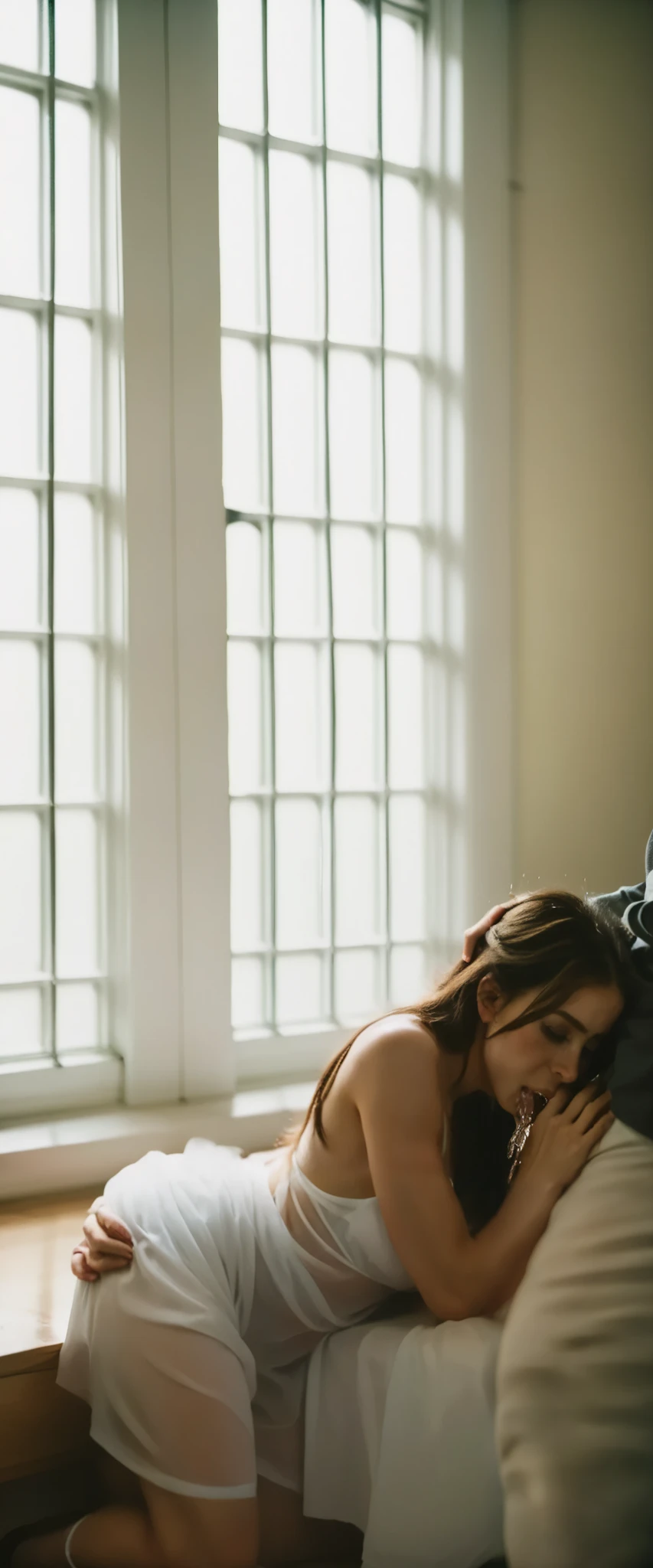 sfw,Detailed, highly realistic, cinematic scene of a woman giving a man , set in an intimate, dimly lit bedroom with soft, warm lighting, delicate textures, and a cozy, sensual atmosphere, masterpiece, 8K, HDR, physically-based rendering, ultra-detailed, photorealistic, sharp focus, professional,dramatic lighting,moody colors,intimate setting,erotic,passionate,sensual,sfw