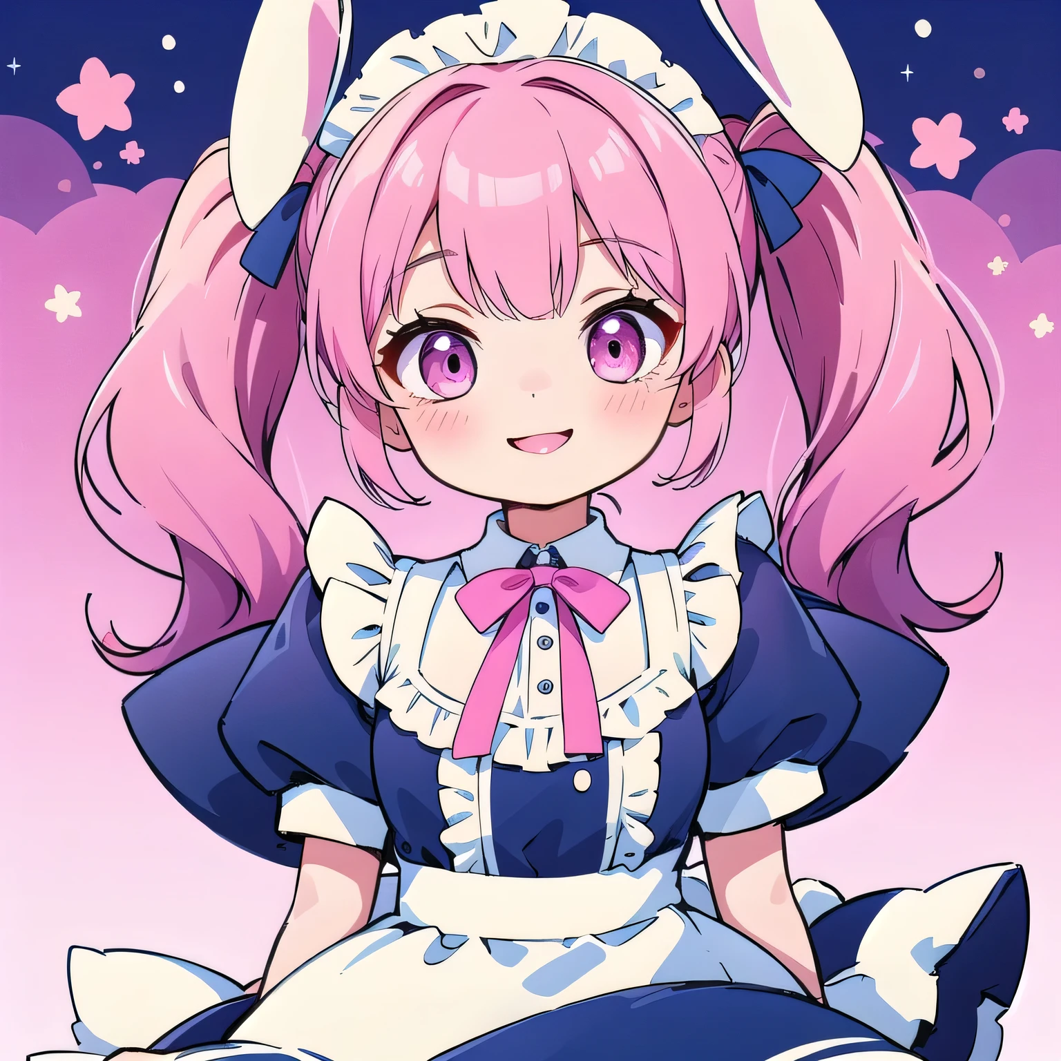 high quality,
1人の女の子,ちび,pink,rabbit,smile,maid,wariza,