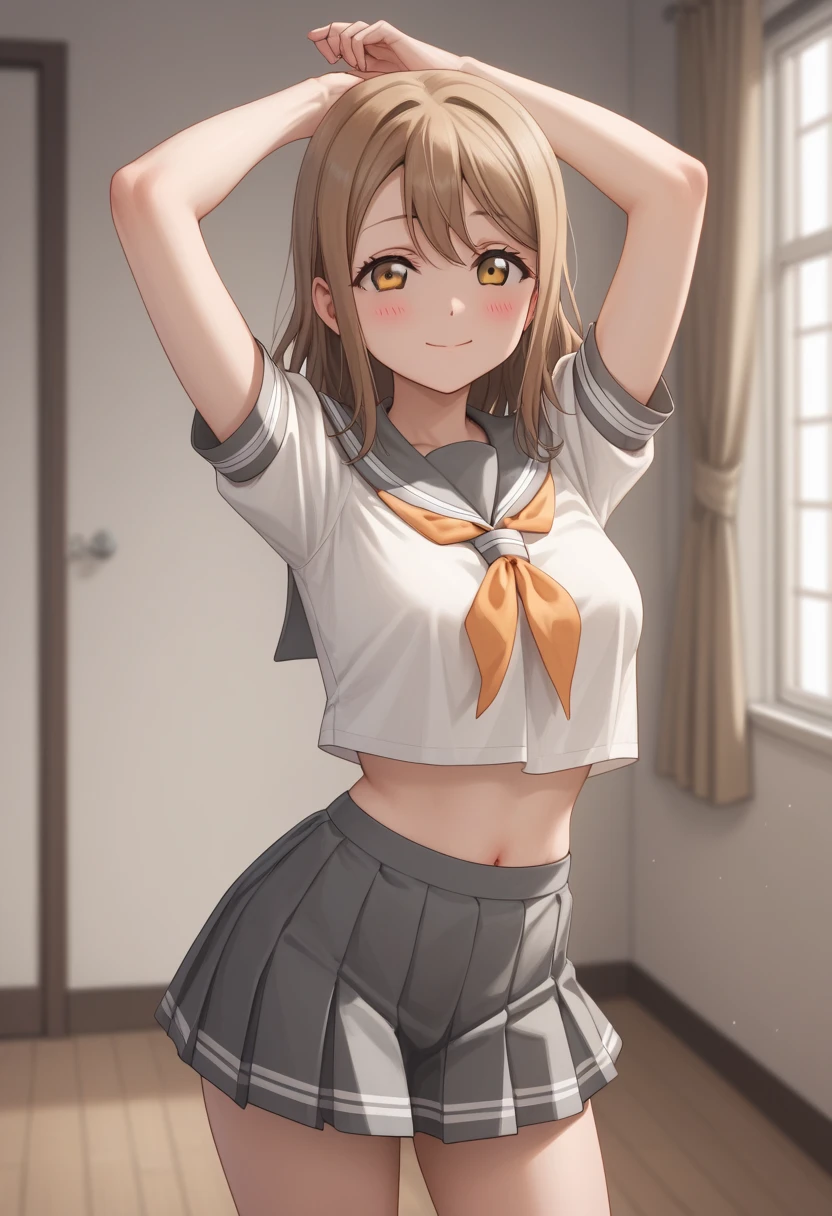 (masterpiece, highest quality, delicate details, 8K:1.2), nice hands, perfect hands, By Guido Daniele, Doshio Kaini KC, throw:1.5, medium breasts, T-shirt:1.5, bottomless:1.5, panties:1.5, twin tails, double bun, bun hair, short twin tails, from below:1.5, cowboy shot, smile, (Event Hall:1.5, Center Stage:1.5, on stage:1.5, from below:1.5, Looking up from below the stage:1.5, full house:1.5),