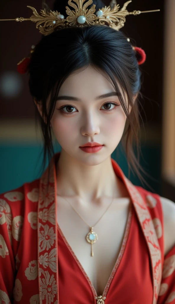 (tmasterpiece:1.2,best qualtiy),(Very detailed face,Real pictures,Realistic skin,photorealistic body,Complicated details),solo,1 milf,rcasual,ukiyoe painting,cropped shoulders,(aquarelle:1.3),Oiran,