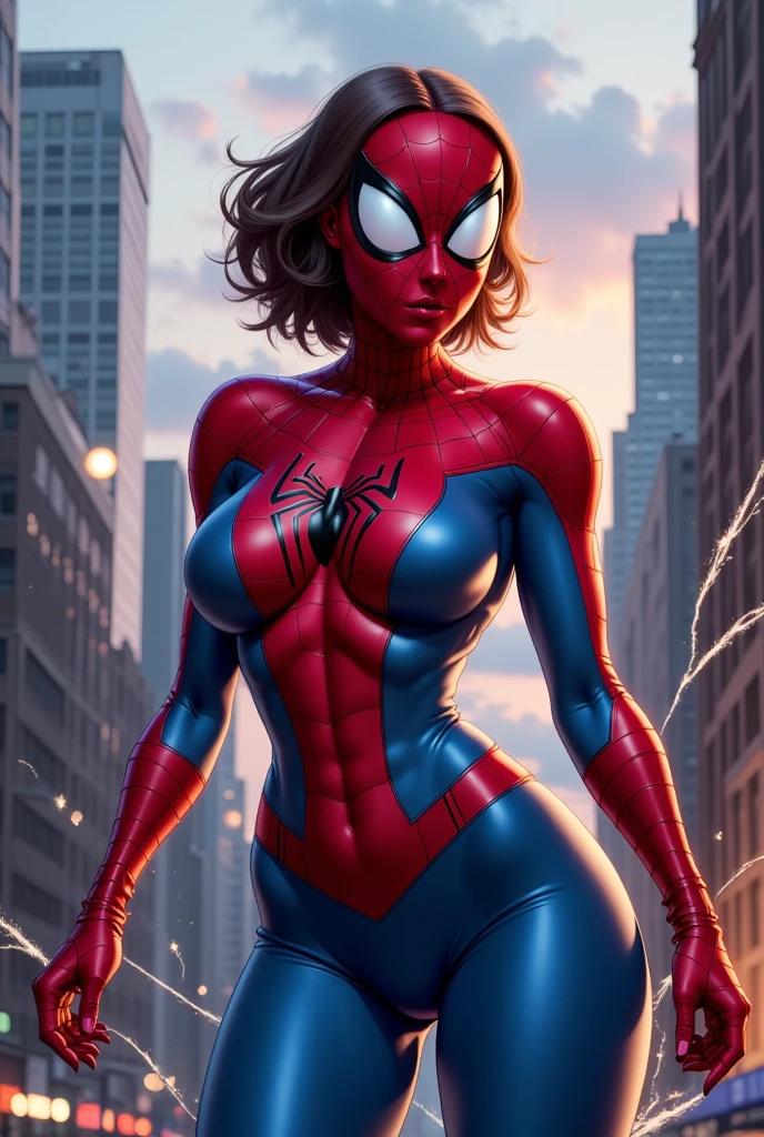 (spidergirl,wearing,stunning,revealing costume),(crouching),(HD,8K,highly detailed),(masterpiece:1.2),(attractive),(vivid colors),(studio lighting),(sharp focus),(bokeh)