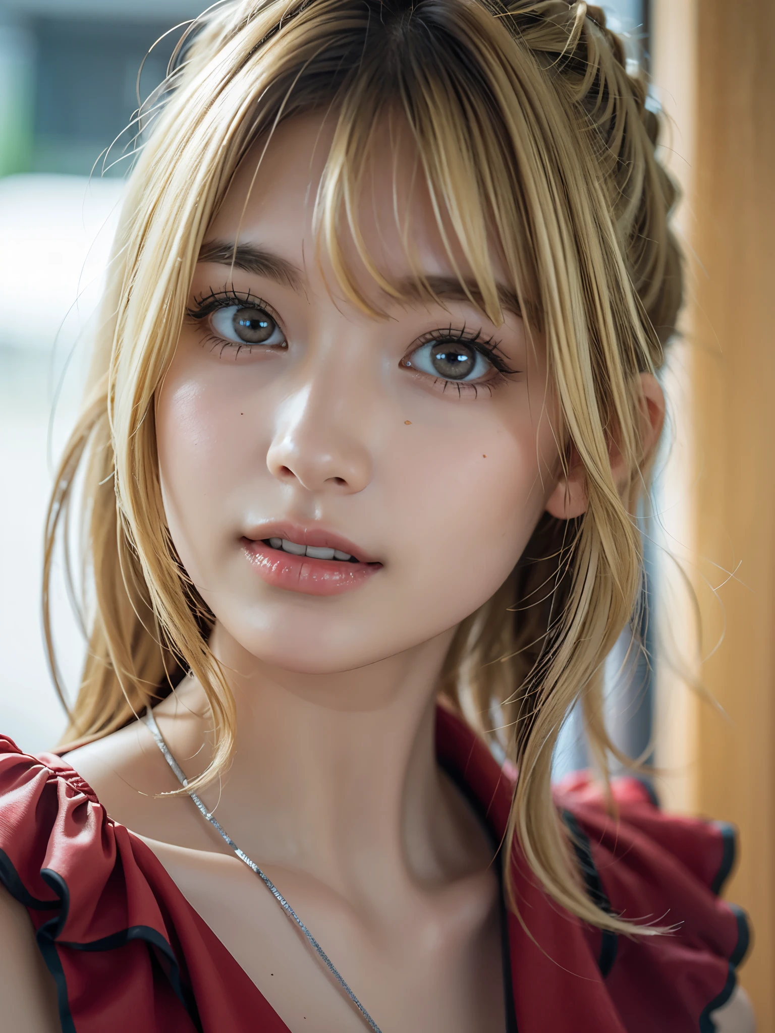 1girl, Alone, (cute Japanese girl), yo, Young female, Low Height, (smile:1.2), Looking at camera,
break
(close up:1.35), (portrait:1.2), (look at camera :1.3), (dynamic pose:1.3), break,
break
Professional photo-realistic images, (16k, RAW photo, best quality, masterpiece:1.2), (realistic, photo-realistic:1.4), (extremely detailed 8k wallpaper), sharp focus, depth of field, blur background, bokeh, cinematic lighting, soft light, High resolution 16k close-up of human skin,
break
perfectly round breasts, (huge breasts:1.5),
break
on beach,
break
aanero, ahoge, (blond hair:1.75), half updo,
break
collarbone, bare shoulders, dress swimsuit, sleeveless dress, short dress, layered dress, frilled dress, black bow