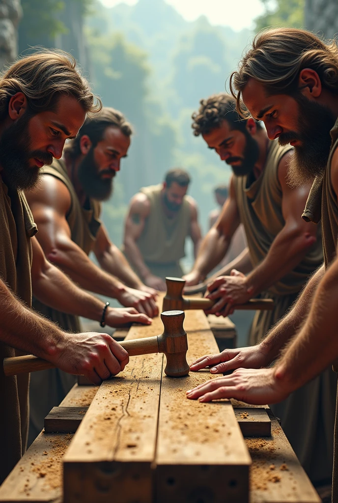 Aristotle, Socrates and Plato fighting at a table