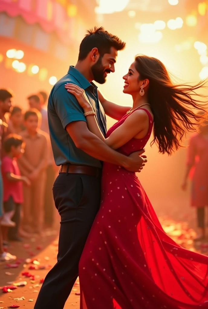 Photorealsitic、Man and woman dancing salsa、Photo of beautiful woman in her 20s、RED dress、Well-formed body、top-quality