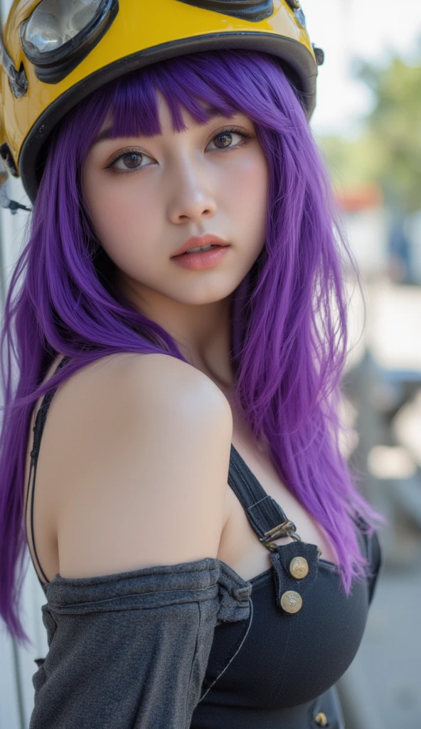 Beautiful curvy purple haired anime girl