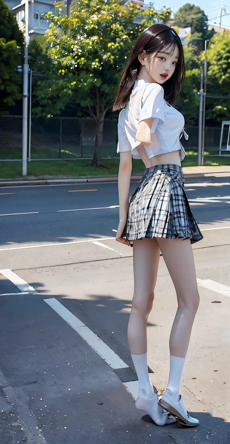 ((masterpiece)),(((最high quality))),High school girls,((((((Photograph the whole body from knee height:1.9)))))),((((((Stand up straight with your legs together:1.9)))))),(((Thin thighs:1.2))),(((Long legs:1.5))),(((Girl standing in a school classroom:1.7))),(((Micro mini skirt student uniform:1.6))),((tall:1.8)),(((夏用の学生制服を着た日本のHigh school girls:1.8))),((スリムなModel body type:1.5)),((Thin legs:1.6)),((Wearing a white short-sleeved student uniform shirt:1.3)),((((Navy blue checked with micro skirt:1.5)))),(Age: 18:1.3),bangs,A small smile,((cute女の子)),Slender girl,((Black Loafers:1.3)),((((Short white socks that reach to the ankles:1.3)))),cute,((The thigh area below the groin is slim and firm)),cute,(Black hair ponytail),(Thin legs),(スリムなModel body type),Very small waist,(Small hips),Long thighs,Thin thighs,Thin hands,Long hands,((((Photograph the whole body from below:1.5)))),(((((k-popのIVEのWONYOUNGにそっくりの女の子:1.9))))),((Keep your whole body straight back:1.8)),((((Only face forward:1.7))))((((Stick your butt out a little:1.6)))),((((((White panties visible from under a miniskirt:1.9)))))),(((Clearly detailed groin area:1.4))),(((Reproduce the buttocks in clear detail:1.4))),(((The panties fit her body perfectly, so the contours of her body are clearly reproduced in minute detail.:1.4))),((tall:1.4)),(Stand with your legs straight and without bending your knees:1.7),((Please stand up straight. I can see:1.9)),((Turning your hips back:1.7)),The ankles are super thin,beauty,Fine skin,Firm Skin,引き締まったThin legsの肌を細部までリアルに再現,Very detailed, Attention to detail,high quality,Awards,High resolution,(Anatomically correct:1.3),(8k,RAW Photos,最high quality,masterpiece:1.5),(((をPhotograph the whole body from below:1.5))),Height 173cm,((Stand up straight with your legs together:1.8)),((Stand up straight with your legs together:1.7)),(((Keep your back straight:1.8))),((look forward to:1.2)),9頭身beauty,Model body type,((Inseam is half the height:1.5)),(Thin thighs),((k-popのIVEのWONYOUNGにそっくりの女の子:1.5)),RAW Photos,Firm Skin,Fine skin,Well-toned muscular legs,Attention to detail,Vivid,Skin Texture,Genuineな皮膚感,Perfect composition,beautiful,Very detailed,High chroma,Genuine,eyeliner,eye shadow,High nose,Small nostrils,Small Mouth,Seductive lips,cute,((((In the classroom, you can see desks and a blackboard.:1.7)))),(((Revealing school uniform:1.3)))