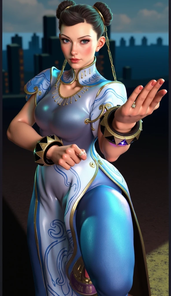 ((best quality)), ((4k)), ((highres)), ((masterpiece:1.2)). ((detailed)), ((ultra realistic)), ((intricate details)), ((full body picture)), ((solo character)), ((blank background)), ((standing in a blank background)), a full body shot of a beautiful european female, polish woman, polish beauty, ((emphasis on her fair skin complexion)), ((brown hair)), pixie haircut, ((PIXIE HAIRCUT)), ((VERY SHORT HAIR)), perfect face, gorgeous face, ((vivid hazel eyes)) detailed eyes, detailed lips, about 6'3 tall, ((TALL WOMAN)), about 18 years old, muscular body, ROBUST FRAME, muscular arms, she's dressed in a sleeveless purple jumpsuit with high neck, ((PURPLE JUMPSUIT)), ((high neck)), no cleavage, ((no cleavage)), BLACK boots and white gloves, ((BLACK boots)), ((white gloves)), WHITE and purple long SCARF AROUND HER neck WITH GOLD ADORNMENTS, ((WHITE and purple long SCARF AROUND HER neck)), posing with her arms above her head, ((arms above head)), fighting game character concept art, tekken character design, the king of fighters character concept, full bofy, full body concept art, full body art