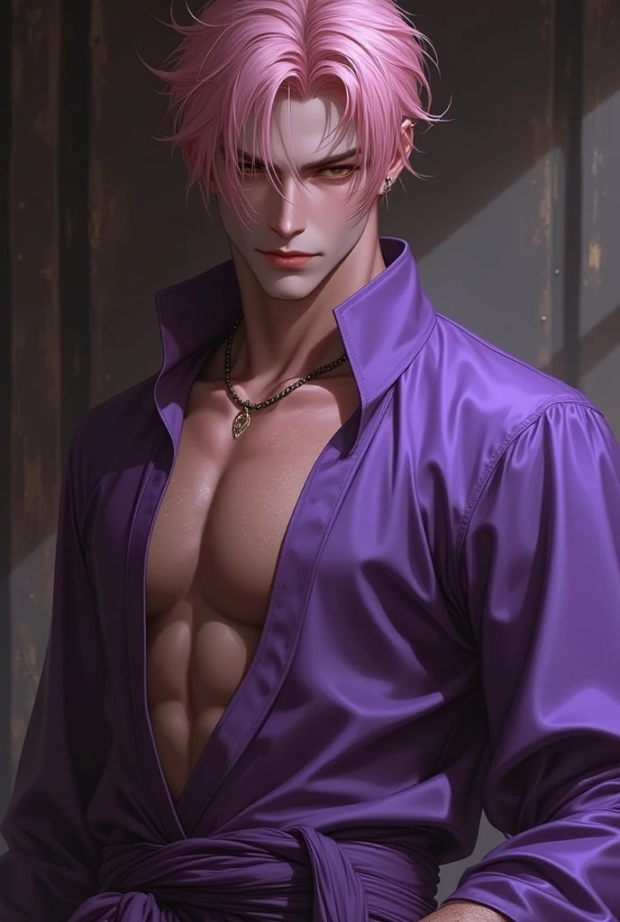 (8k,uploadsrrealista uploads Maximum quality;1.4) (ung boy) Super handsome king of the underworld (lifelike face) (Short hair pink hair) slenderbody Muscular and macho Black and pink aristocratic costume with big pink eyes pink decoration Fangs peeking out of the mouth Pointed claws a seductive gaze Beautiful expression A hyper-realistic (King of the Underworld) appealing (real looking skin) super high resolution high détail Black and pink luxury pants Pink aura emanating from the body effect pink coat
