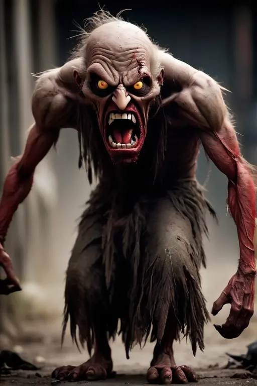 Horror movie like picture, full body image, creature like, long nose, red body, sharp eyes, angry face, fine facial wrinkles, sharp fangs, muscular, yellow eyes, tattered clothes, clogs, beads on neck, black feather on back, shallow depth of field, vignette, very detailed, high budget, blurry Cinemascope, grumpy, awesome, nice, film grain, creepy, unsettling, dark, spooky, suspenseful, gritty, highly detailed
Info.