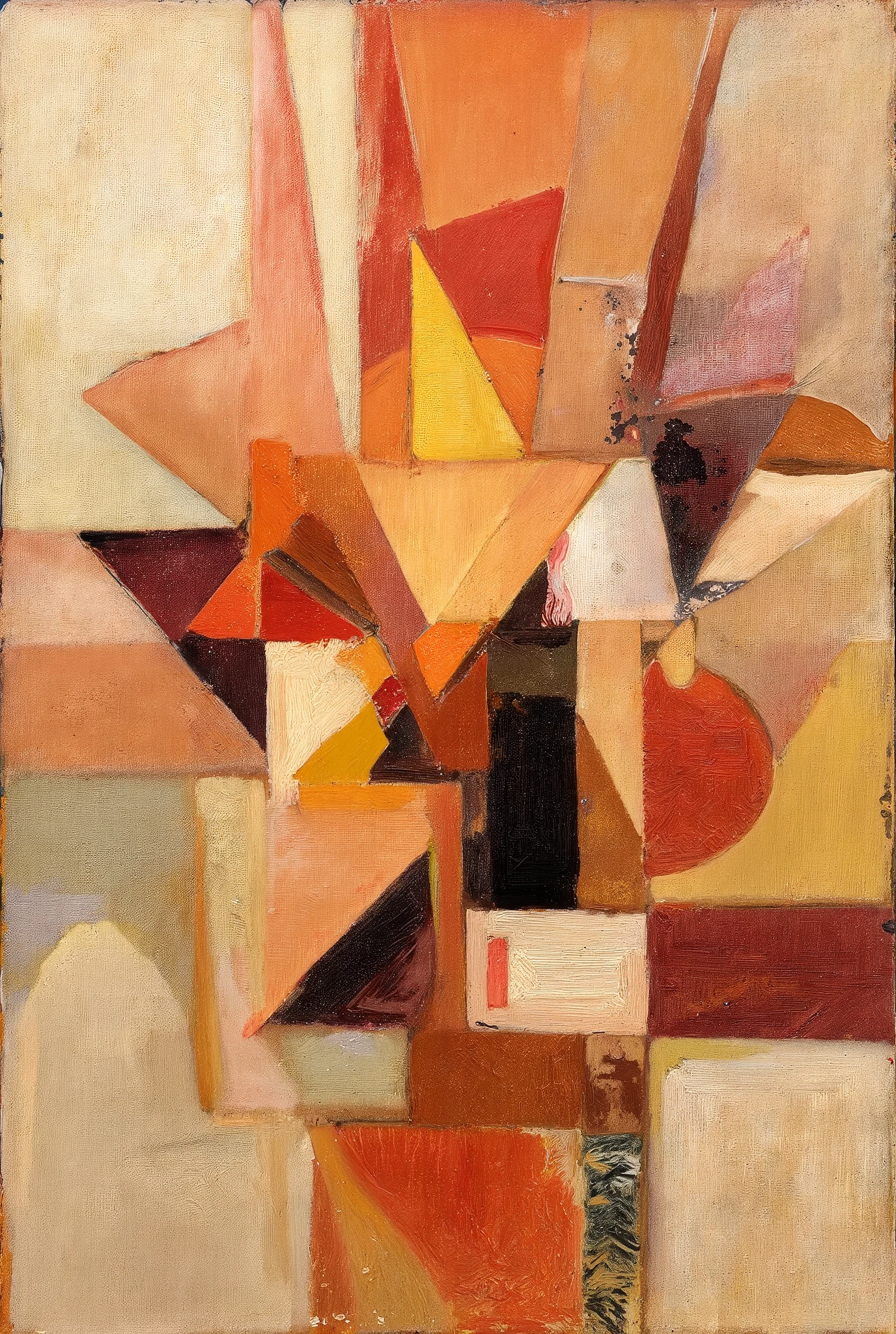 abstract-still-life-painting-with-geometric-shapes-and-warm-tones, kandinski, chagal,O’KEEFFE,duchamp, DAVID HOCKNEY, juan gris,