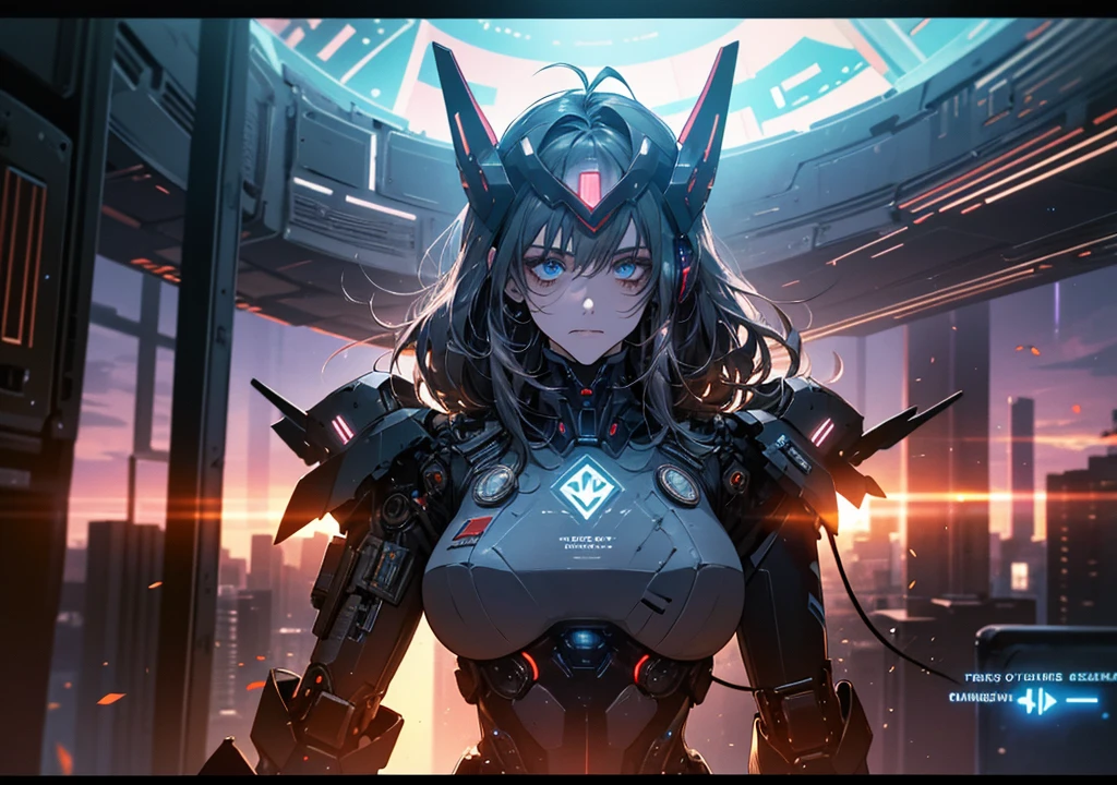 top-quality、Top image quality、masterpiece、Mecha Girl((18year old、Black and gray mechanical parts、Robot joints,Black tights,Bust 100、A dark-haired、Staring at the viewer、Breasts wide open,Large valleys、、Blue Eye、Dye cheeks、fighting poses))hiquality、depth of fields、Background with((World of the Apocalypse、Black sky))、Depth((planet earth)), nsfw. 70% nude
