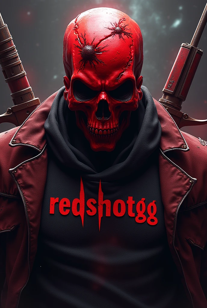 Red Hood mask along with and above with the name Bloody Killer in red letters with a black outline and below in small letters Bloodstriker youtuber