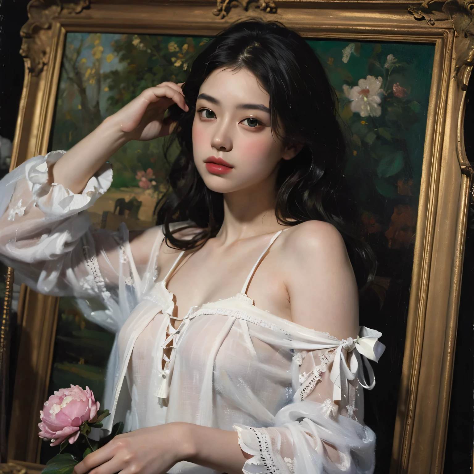 1female,45 yers old,Married Woman,熟妇,plumw,extremely large bosom, 独奏,(Background with:ponds,Cherry blossom forest,lotus flower)standing on your feet, She has short black hair,seen from the front,, mostly cloudy sky,(((tmasterpiece),(Very detailed CG unity 8K wallpaper),best qualtiy,cinmatic lighting,detailed back ground,beatiful detailed eyes,Bright pupils,Black eyes,Snow-whiteskin,Redlip(Very fine and beautiful),(Beautiful and detailed eye description),ultra - detailed,tmasterpiece,))facing at camera,A high resolution,ultra - detailed),revealing breasts,Bare genitalia, Bulge,legs are open,Raised sexy,Camel toes,Desire for dissatisfaction,frontage,Navy,elementary student,(Wearing:see-through school uniform,Transparent sailor uniform,Puffy skirt,Bare ,)